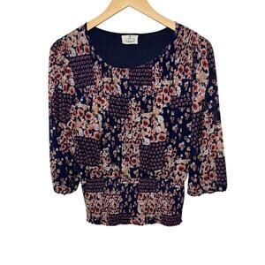 Womens Boho Floral‎ Smocked Peasant Blouse Lagenlook Cottagecore Size Large